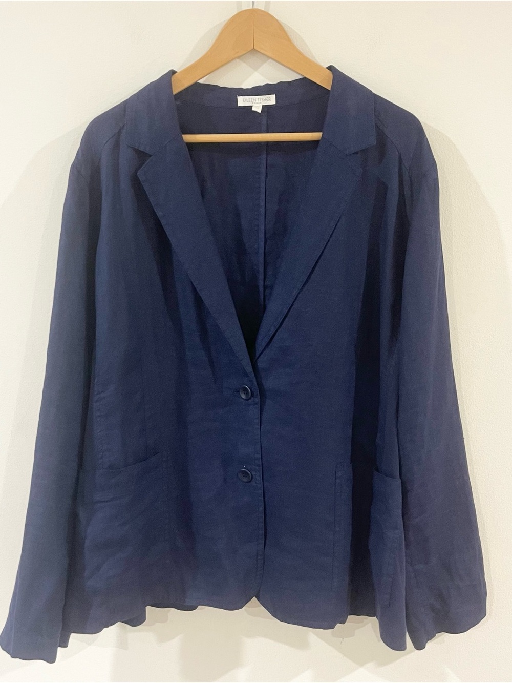 Eileen Fisher Navy Blue Linen Organic Cotton Panels Blazer Jacket size 3X - Picture 1 of 8